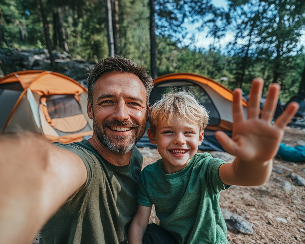 father and son camping